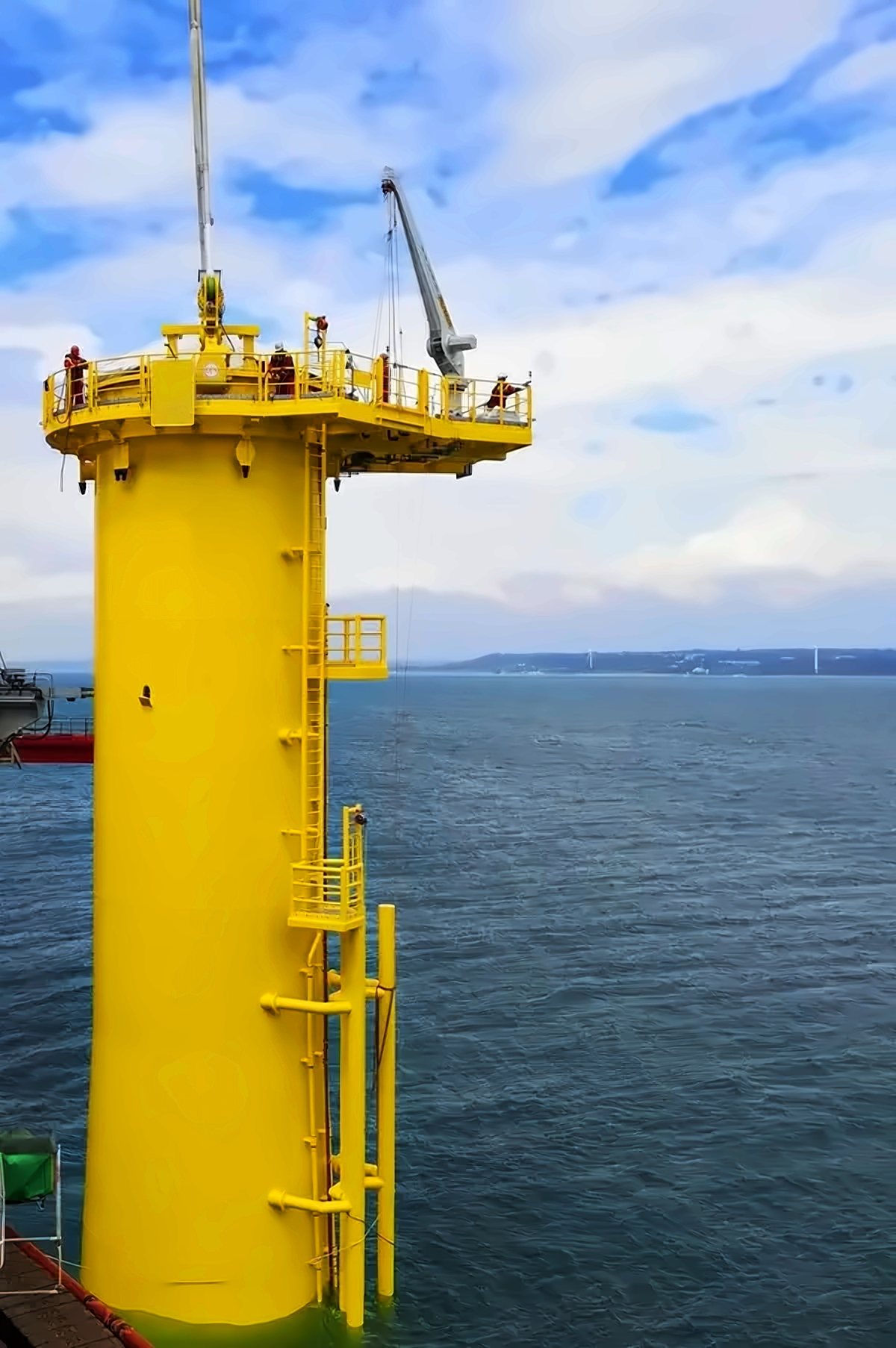 Offshore wind transition piece with access platform and davit crane
